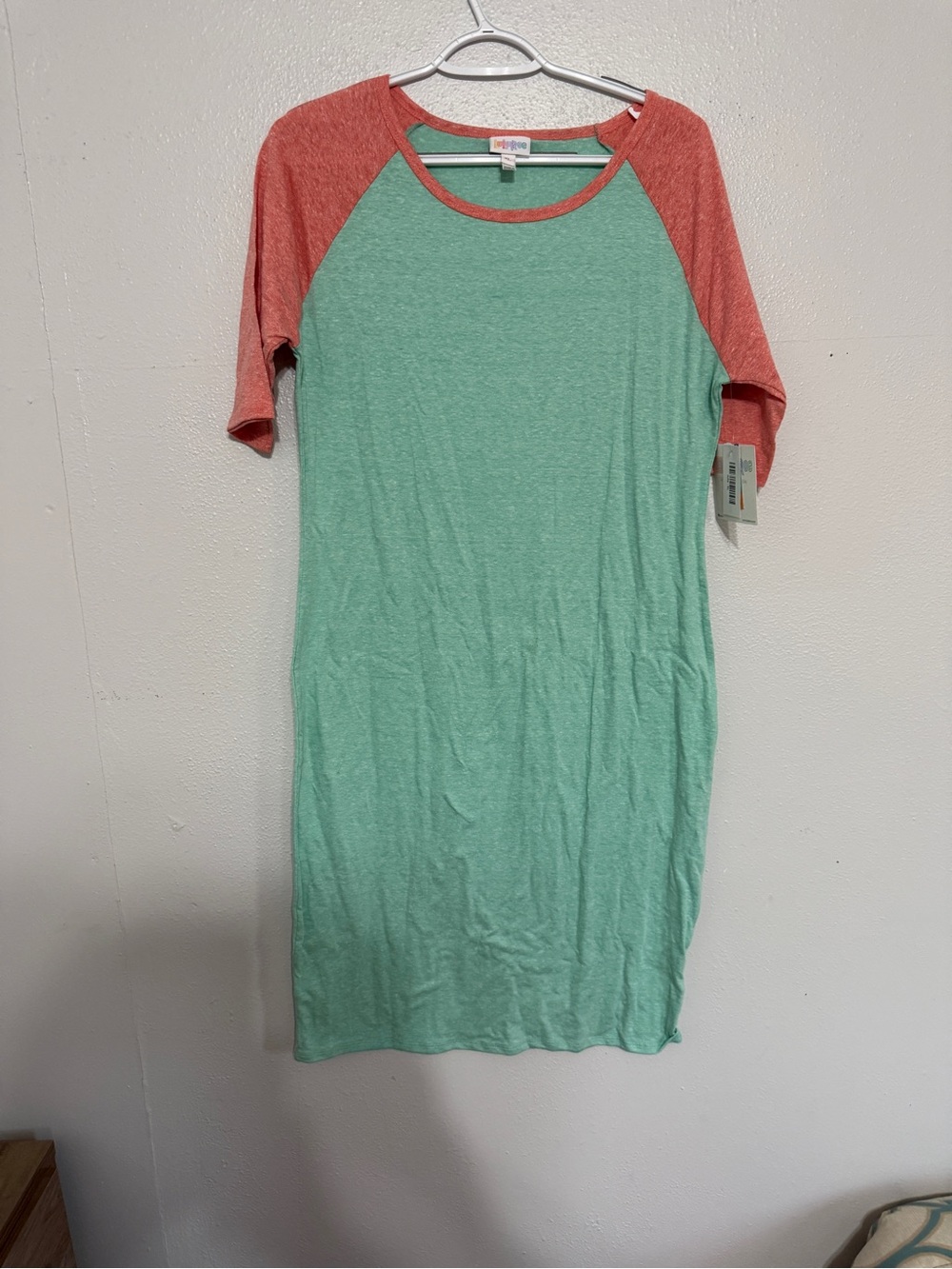 NWT LuLaRoe Julia Mint Coral Baseball Raglan Dress XL 💚